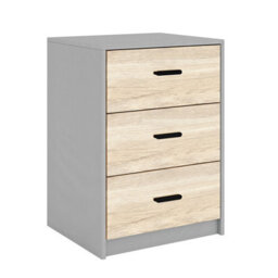 Urbn-Living Urbnliving Height 56Cm 3 Drawer Wooden Bedroom Bedside Cabinet Furniture Grey Carcass And Oak Drawers Storage Nightstand - thumbnail 3