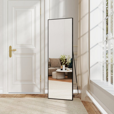 AVER-GROWTH Full Length Mirror 140X50Cm Black Aluminum Frame Large Dressing Mirror Wall Mounted Floor Standing Or Over Door Hanging Hooks - image 1