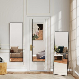 AVER-GROWTH Full Length Mirror 140X50Cm Black Aluminum Frame Large Dressing Mirror Wall Mounted Floor Standing Or Over Door Hanging Hooks - thumbnail 2