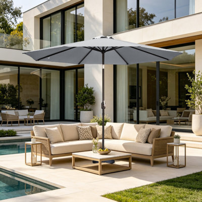 VRUC Outdoor Patio Garden Parasol Sun Shade Umbrella With Crank Handle & Tilt 2.7M Grey - image 1