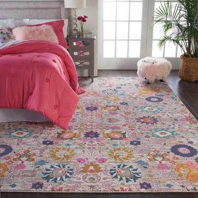 Silver Luxurious Traditional Easy To Clean Abstract Floral Rug For Dining Room-201Cm X 290Cm - image 1