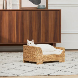 Teamson Pets Indoor Wicker Cat Or Small Dog Raised Bed, Elevated Lounger With Removable Washable Cushion, Tan - thumbnail 3