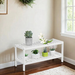 LEDREM Natural Bamboo 2-Tier Shoe Rack, Shelf For Shoes Plants Books, For Living Room - thumbnail 2