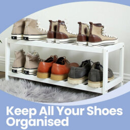 LEDREM Natural Bamboo 2-Tier Shoe Rack, Shelf For Shoes Plants Books, For Living Room - thumbnail 3