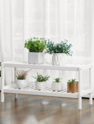 LEDREM Natural Bamboo 2-Tier Shoe Rack, Shelf For Shoes Plants Books, For Living Room - thumbnail 1