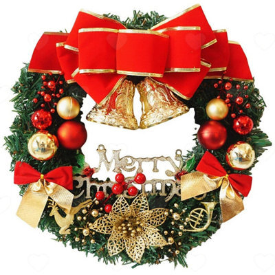 Amorly 30Cm Artificial Christmas Wreath For Front Door, Wall Window, Poinsettia Xmas Decor With Bells, Bowknot And Festive Small Ornament - image 1