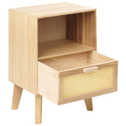 Wyld and Coco Bedsie 1 Drawer Bedside Table - Light Brown Paulownia With Rattan Front Drawer - Boho Nightstand - thumbnail 4