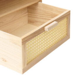 Wyld and Coco Bedsie 1 Drawer Bedside Table - Light Brown Paulownia With Rattan Front Drawer - Boho Nightstand - thumbnail 7