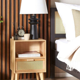 Wyld and Coco Bedsie 1 Drawer Bedside Table - Light Brown Paulownia With Rattan Front Drawer - Boho Nightstand - thumbnail 2