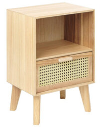 Wyld and Coco Bedsie 1 Drawer Bedside Table - Light Brown Paulownia With Rattan Front Drawer - Boho Nightstand - thumbnail 3