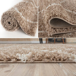 The Rugs Moroccan Shaggy Rugs And Runners Soft Fluffy Wavy Trellis Design High Pile Beige And Ivory Living Room Kitchen Hallway 820 - thumbnail 4