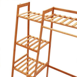Living And Home Bamboo Bedroom Garment Open Clothes Rack With Storage Shelf, Hanging Rail And Side Hooks Brown 130Cm - thumbnail 8