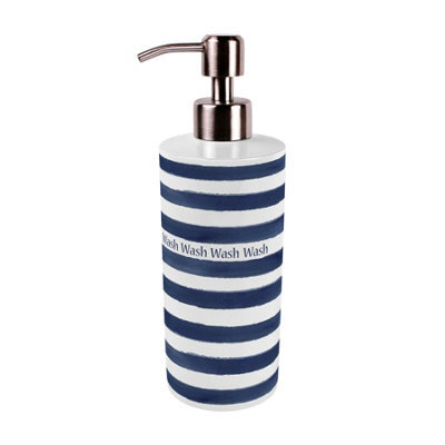 Purely Home Nautical Stripes Stainless Steel Soap Dispenser - Blue Pump Action Refillable Bathroom & Kitchen Décor - image 1