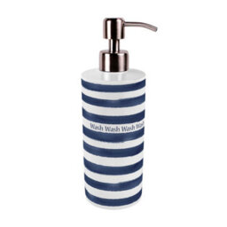 Purely Home Nautical Stripes Stainless Steel Soap Dispenser - Blue Pump Action Refillable Bathroom & Kitchen Décor - thumbnail 4