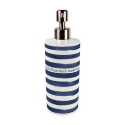 Purely Home Nautical Stripes Stainless Steel Soap Dispenser - Blue Pump Action Refillable Bathroom & Kitchen Décor - thumbnail 3