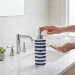 Purely Home Nautical Stripes Stainless Steel Soap Dispenser - Blue Pump Action Refillable Bathroom & Kitchen Décor - thumbnail 2