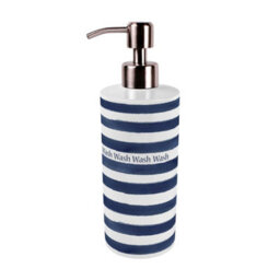 Purely Home Nautical Stripes Stainless Steel Soap Dispenser - Blue Pump Action Refillable Bathroom & Kitchen Décor
