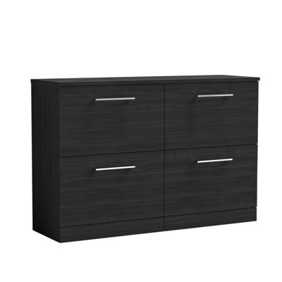Balterley Level Modern Bathroom 4 Drawer Floor Standing Vanity Unit With Worktop & D Shape Handles, Black Woodgrain, 1205 mm - image 1