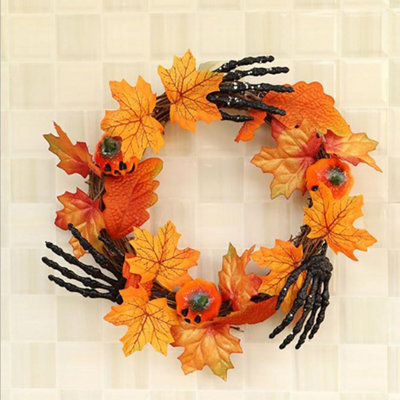 Living And Home Artificial Maple Halloween Wreath Hand Pumpkin Wreath For Front Door Decor 40Cm - image 1