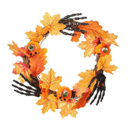 Living And Home Artificial Maple Halloween Wreath Hand Pumpkin Wreath For Front Door Decor 40Cm - thumbnail 5