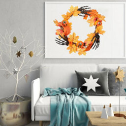 Living And Home Artificial Maple Halloween Wreath Hand Pumpkin Wreath For Front Door Decor 40Cm - thumbnail 2