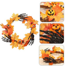 Living And Home Artificial Maple Halloween Wreath Hand Pumpkin Wreath For Front Door Decor 40Cm - thumbnail 3
