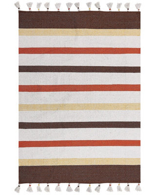 Beliani Handwoven Cotton Rag Rug 160 X 230 Cm Brown Beige Stripes - image 1