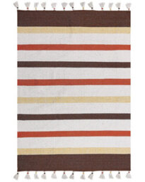 Beliani Handwoven Cotton Rag Rug 160 X 230 Cm Brown Beige Stripes - thumbnail 1
