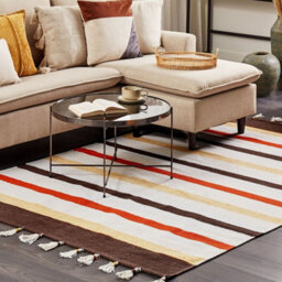 Beliani Handwoven Cotton Rag Rug 160 X 230 Cm Brown Beige Stripes - thumbnail 2