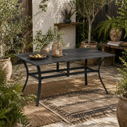 Wyld Haus Ludo 150Cm Steel Black Rectangular Garden Dining Table With Slatted Top And 42mm Parasol Hole - thumbnail 1