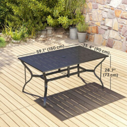 Wyld Haus Ludo 150Cm Steel Black Rectangular Garden Dining Table With Slatted Top And 42mm Parasol Hole - thumbnail 3
