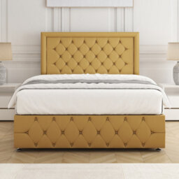 Bsspoke Lena Divan Bed Set Mustard Plush Velvet With 24Inch Headboard & Footboard 2 Drawers Same Side & Mattress In All Sizes - thumbnail 2