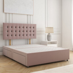 Bsspoke Isla Divan Bed Set Pink Plush Velvet With 24Inch Headboard & No Mattress No Drawers In Single Double King 4Ft 6Ft