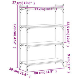 Berkfield Bookcase 4-Tier Grey Sonoma 80X30X120 Cm Engineered Wood - thumbnail 9