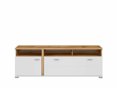 Impact Furniture Tv Cabinet Stand With Drawer Living Room Media Unit Oak Effect White Matt Alamo - image 1