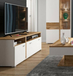 Impact Furniture Tv Cabinet Stand With Drawer Living Room Media Unit Oak Effect White Matt Alamo - thumbnail 2