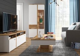 Impact Furniture Tv Cabinet Stand With Drawer Living Room Media Unit Oak Effect White Matt Alamo - thumbnail 8