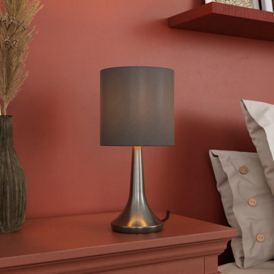 GoodHome Painswick Cylinder Satin Grey Nickel Effect Table Lamp - image 1