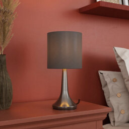 GoodHome Painswick Cylinder Satin Grey Nickel Effect Table Lamp