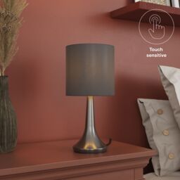 GoodHome Painswick Cylinder Satin Grey Nickel Effect Table Lamp - thumbnail 8