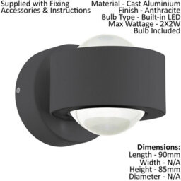 Stylish Ip44 Outdoor Wall Light In Anthracite With Built-In 2W Led Lamp - thumbnail 2