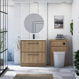 Royal Bathrooms Livora 800mm Natural Oak Floor Standing Bathroom Vanity Unit 2 Drawer With Ceramic Basin & Matt Black Handle - thumbnail 3