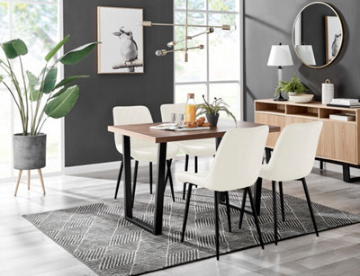 Furniturebox Kylo Brown Wood Effect Dining Table & 4 Cream Pesaro Black Leg Chairs - image 1