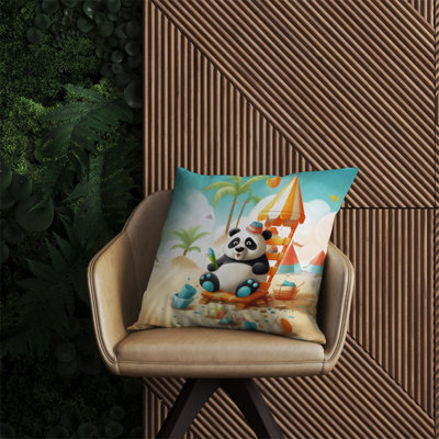 Warren Reed Designer Panda On A Beach Holiday Outdoor Cushion 60Cm X 60Cm