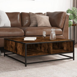 Berkfield Coffee Table Smoked Oak 80X80X30 Cm Engineered Wood And Metal - thumbnail 1