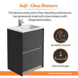 Plum&clay Norton Black & Oak Freestanding Vanity Unit & Basin Set Bathroom Furniture (W)600mm (H)855mm - thumbnail 3