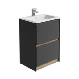 Plum&clay Norton Black & Oak Freestanding Vanity Unit & Basin Set Bathroom Furniture (W)600mm (H)855mm