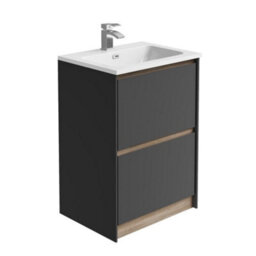 Plum&clay Norton Black & Oak Freestanding Vanity Unit & Basin Set Bathroom Furniture (W)600mm (H)855mm - thumbnail 2
