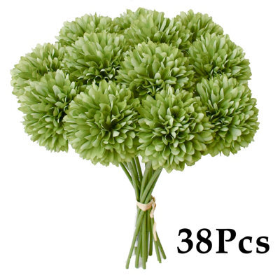 Amorly 38Pcs Artificial Pure Green Ball Chrysanthemum Flowers Artificial Mums Flowers For Home Table Centerpiece Decor Silk Flowers - image 1