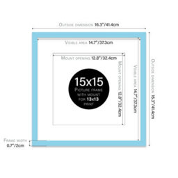 "15X15"" Light Blue Picture Frame - 15X15"" Square Frame With 13X13"" Mount For 15X15""/13X13"" Pictures Moderrn Style Thin Edge, 1 Pack" - thumbnail 2